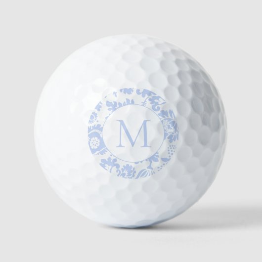 Elegant Blue Floral Monogram Golfballen (Voorkant)