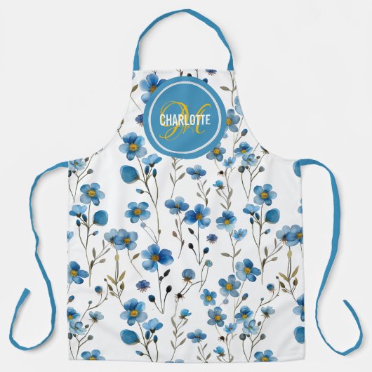 Elegant blue floral monogram schort (Voorkant)