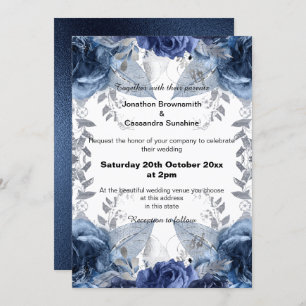 ELEGANT BLUE FLORAL NAVY WEDDING KAART