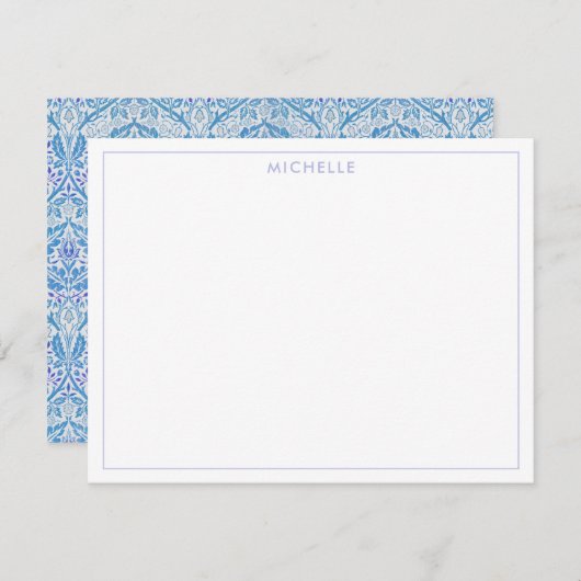 Elegant Blue Floral Pattern Notitiekaartje (Voorkant / Achterkant)