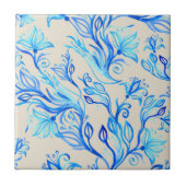 Elegant Blue Floral Pattern Tegeltje (Voorkant)