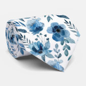 Elegant Blue Floral Pattern voor bruiloften Stropdas (Opgerold)