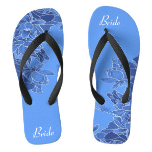 Elegant Blue Floral Pattern Wedding Bride Teenslippers