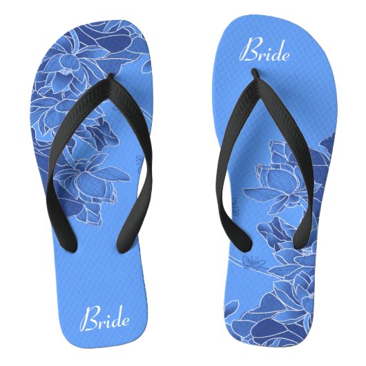 Elegant Blue Floral Pattern Wedding Bride Teenslippers (Voetbed)