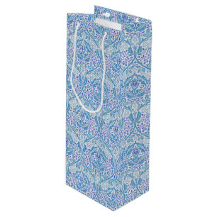Elegant Blue Floral Pattern Wijn Cadeautas