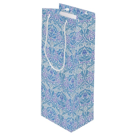 Elegant Blue Floral Pattern Wijn Cadeautas (Voorkant Gekanteld)