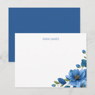 Elegant Blue Floral Personal Postcard Briefkaart
