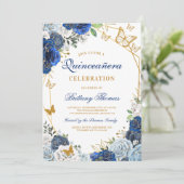 Elegant Blue Floral Quinceañera Invitation (Debout devant)