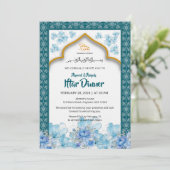 Elegant Blue Floral Ramadan Iftar Invitation (Debout devant)