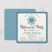 Elegant Blue Floral Retirement Party Invitation Kaart (Voorkant / Achterkant)