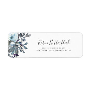 Elegant Blue Floral Return Address Etiket