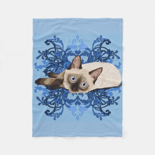 Elegant Blue Floral Siamese Cat  Feline Fleece Deken (Voorkant)