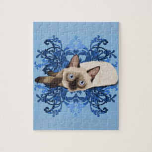 Elegant Blue Floral Siamese Cat  Feline Legpuzzel