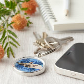 Elegant Blue Floral Siamese Cat  Feline Sleutelhanger (Zijkant)