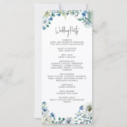 Élégant Blue Floral Spring Garden Programme de mar (Dos)