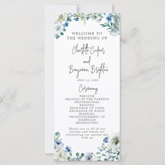 Élégant Blue Floral Spring Garden Programme de mar (Devant)