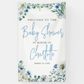 Elegant Blue Floral Spring Welcome Baby shower Spandoek (Verticaal)