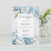 Elegant Blue Floral Two Sided Wedding Invitation (Debout devant)