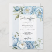 Elegant Blue Floral Two Sided Wedding Invitation Kaart (Voorkant)