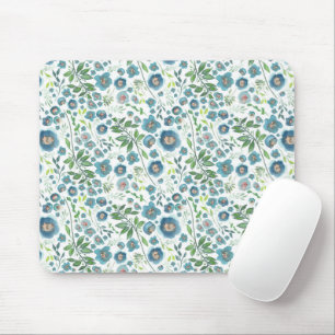 Elegant Blue Floral Waterverf Pattern Muismat