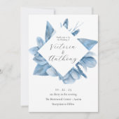 Elegant Blue Floral Waterverf Wedding Invitation Kaart (Voorkant)