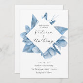 Elegant Blue Floral Waterverf Wedding Invitation Kaart (Voorkant / Achterkant)