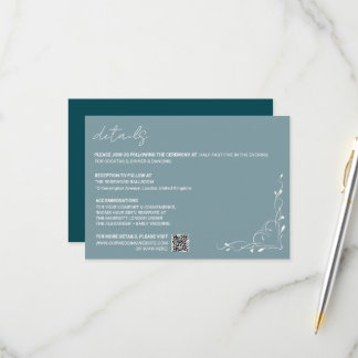 Elegant Blue Floral Wedding Details Card RSVP Kaartje