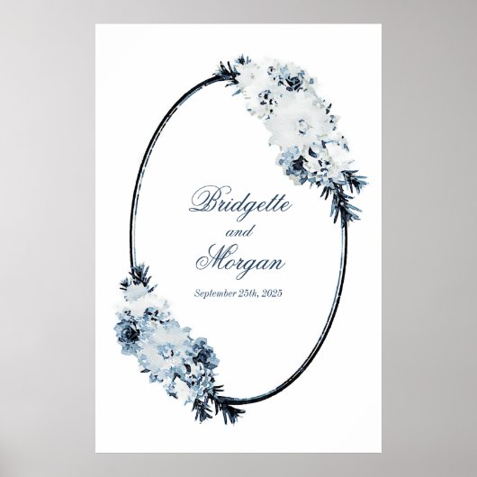 Elegant Blue Floral Wedding Hoop Poster (Voorkant)