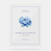 Elegant Blue Floral Wedding Invitation (Recto)