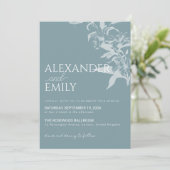 Elegant Blue Floral Wedding Invitation (Debout devant)