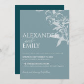 Elegant Blue Floral Wedding Invitation (Devant / Derrière)