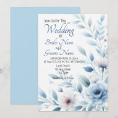 Elegant Blue Floral Wedding Invitation (Devant / Derrière)