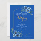 Elegant Blue Floral Wedding Invitation (Devant)