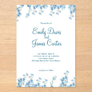Elegant Blue Floral Wedding Invitation Acryl Uitnodigingen