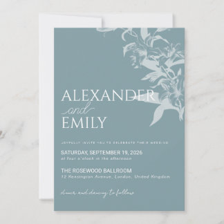 Elegant Blue Floral Wedding Invitation Kaart