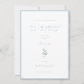 Elegant Blue Floral Wedding Invitation Kaart (Voorkant)