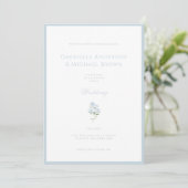 Elegant Blue Floral Wedding Invitation Kaart (Staand voorkant)