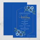 Elegant Blue Floral Wedding Invitation Kaart (Voorkant / Achterkant)