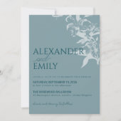 Elegant Blue Floral Wedding Invitation Kaart (Voorkant)