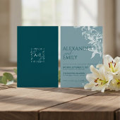 Elegant Blue Floral Wedding Invitation Kaart