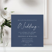 Elegant Blue Floral Wedding Invitation Kaart