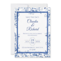 Elegant Blue Floral Wedding Invitation 