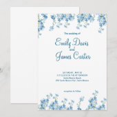 Elegant Blue Floral Wedding Invitation Kaart (Voorkant / Achterkant)