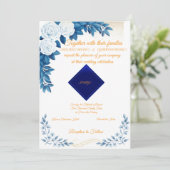 Elegant Blue Floral Wedding Invitation on White (Debout devant)