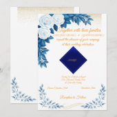 Elegant Blue Floral Wedding Invitation on White (Devant / Derrière)