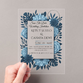 Elegant Blue Floral Wedding Invitation Template