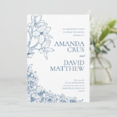 Elegant Blue Floral Wedding Kaart (Staand voorkant)