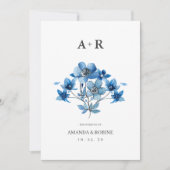 Elegant Blue Floral Wedding Kaart (Voorkant)