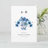 Elegant Blue Floral Wedding Kaart (Staand voorkant)