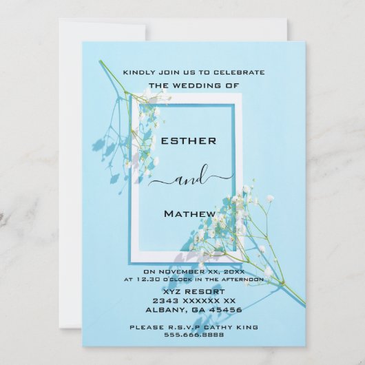Elegant Blue Floral Wedding Kaart (Voorkant)